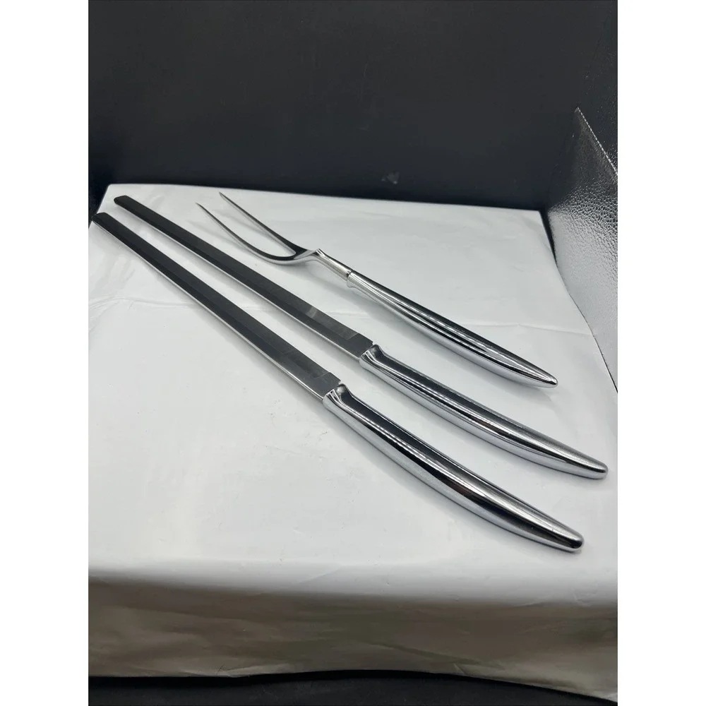 Vtg Carvel Hall 3 Piece Master Carving Set Stainless Steel 2 Knives 1 Meat Fork